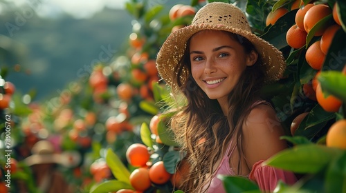 Woman in an orchard of oranges beauty