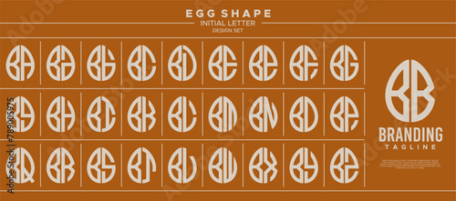 Simple line egg shape stamp letter B BB logo design set