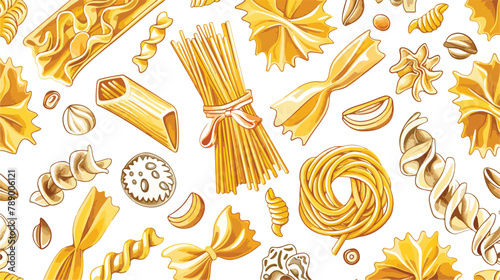 Seamless pattern with different types of tasty uncook