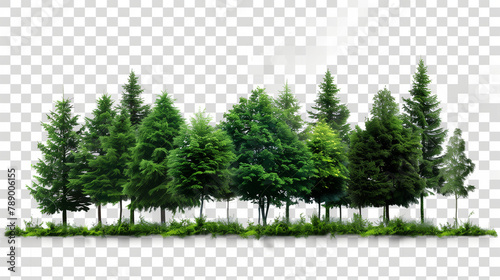 Green trees isolated on transparent background forest and summer foliage for both print and web with cut path