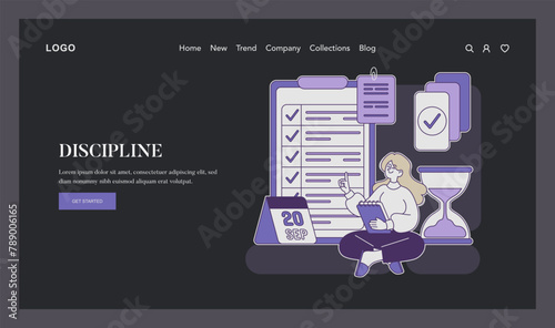 A diligent woman with a planner ensures meticulous schedule adherence, showcasing the essence of disciplined time management