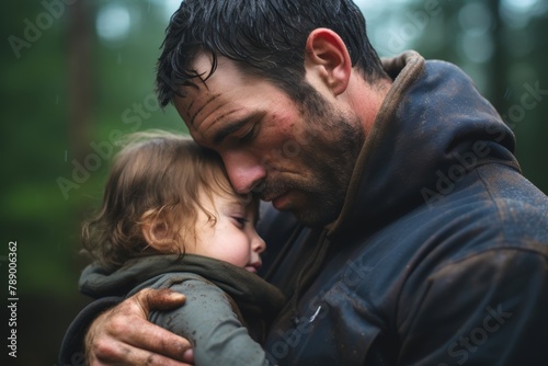  Single Canadian father embracing his child with tenderness, showcasing strength and devotion