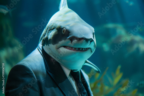 Illustration of a shark donned in a sleek business suit