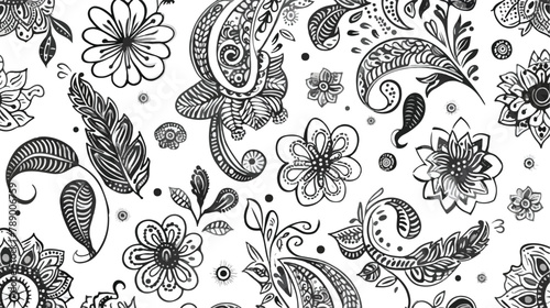 Seamless pattern with mehndi elements. Floral wallpaper