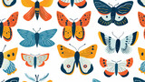 Seamless pattern with moths on white background. Back