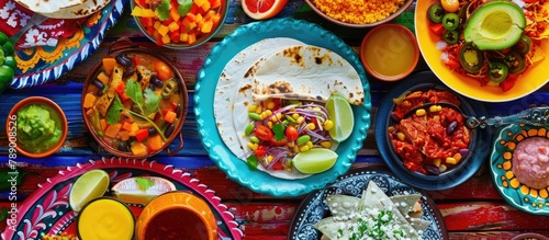 Wallpaper Mural Assorted Mexican breakfast dishes with vibrant colors displayed on a table Torontodigital.ca