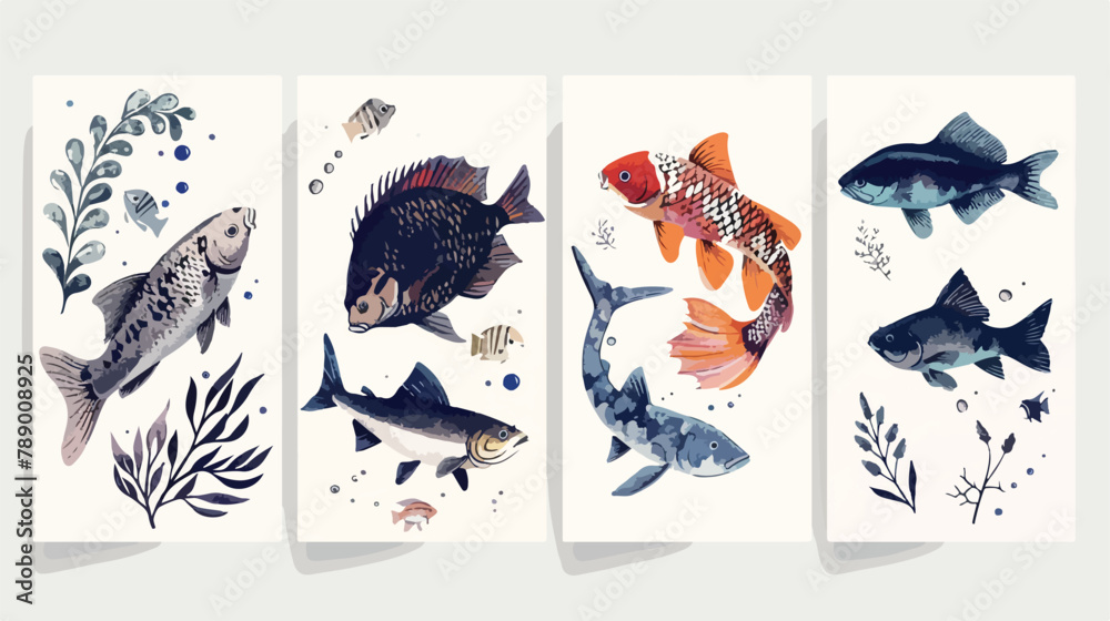 Set of Four flyer or poster templates with fish
