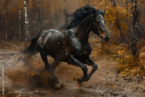horse running in the snow, Black Horse Running 
