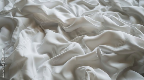 Abstract pattern of white crumpled bed sheet White wrinkled fabric texture rippled surface Close up image : Generative AI