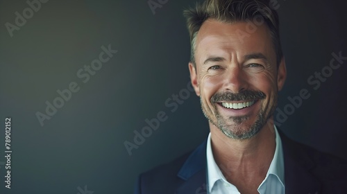 Handsome businessman smiling and looking at camera Portrait of carefree mature man with copy space Successful mid adult business man laughing : Generative AI photo