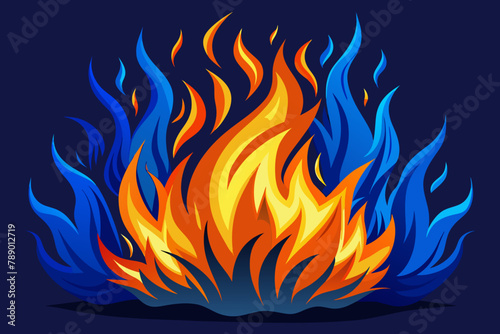 Fire flames isolated on dark blue background. Vector illustration for your design photo