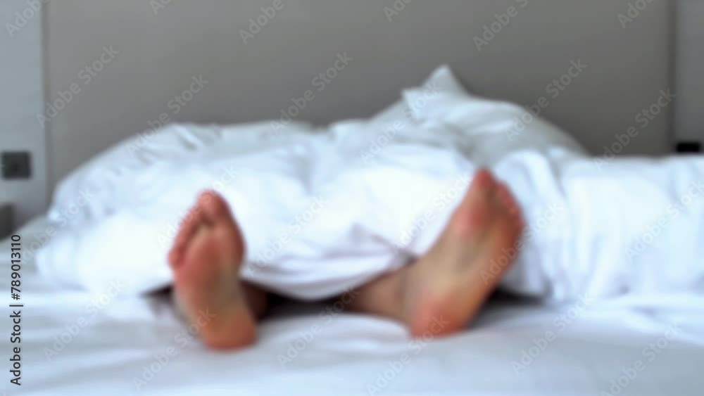 a young girl is basking in bed, a girl is jumping on the bed, a girl is relaxing on the bed a young girl is basking in bed, a girl is jumping on the bed, a girl is relaxing on the bed