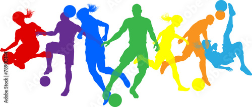 Silhouette soccer football player set. Active sports people healthy players fitness silhouettes concept. photo