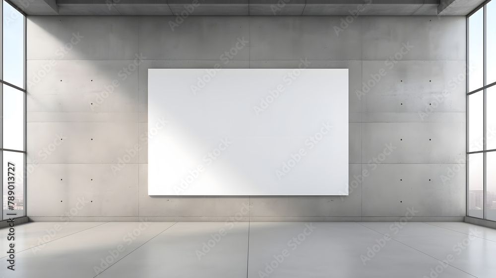 Empty poster frame or mock-up frame hang for decoration, advertising on concrete walls in hallways within buildings.