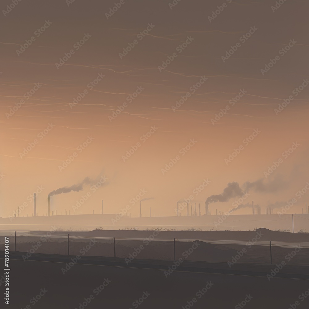 Fototapeta premium Carbon Emissions - Smoky skies over industrial Earth, vibrant