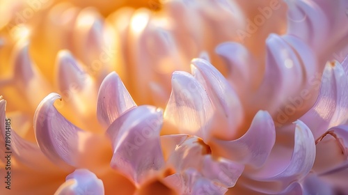 Closeup view showcasing the intricate details of a chrysanthemums petals in soft autumnal hues   Generative AI
