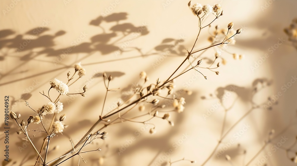 Dry plant branches and sunlight shadows on beige background Minimal floral card Poster : Generative AI Dry plant branches and sunlight shadows on beige background Minimal floral card Poster : Generative AI
