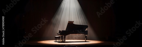 Empty Stage Theater Piano in Spotlight Poster Background