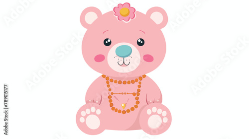 Teddy bear flat vector illustration. Cute pink animal