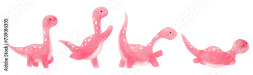 Apatosaurus . Cute dinosaur cartoon characters . Watercolor paint design . Set 4 of 20 . Vector .