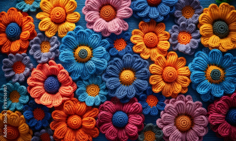 Creative bright background from crocheted elements.