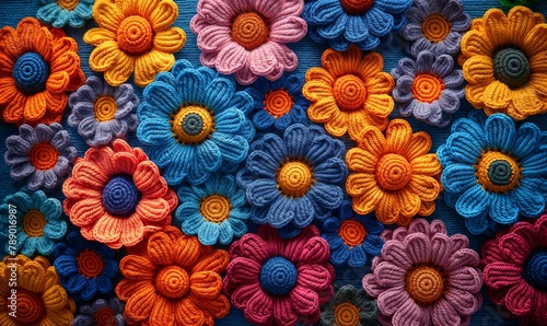 Creative bright background from crocheted elements.