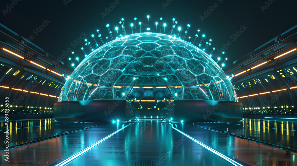 Naklejka premium A futuristic dome with a green and blue color scheme