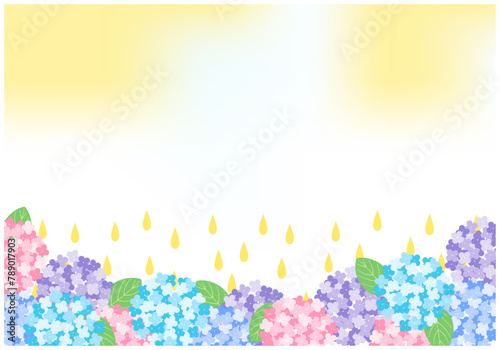 梅雨景色のあじさいフレーム背景12黄色