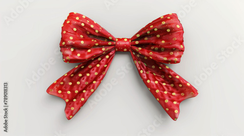 red bow with golden dots isolated on a white background