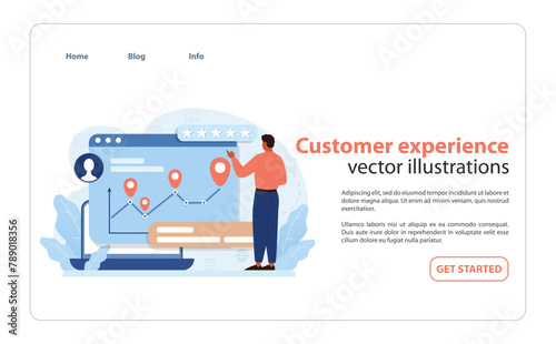 Customer Experience in Consumer Engagement. Illustration of a professional enhancing user journey maps to improve the overall customer experience.