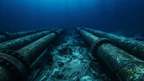 Submerged pipelines in ocean abyss, indicative of engineering feats and environmental considerations.