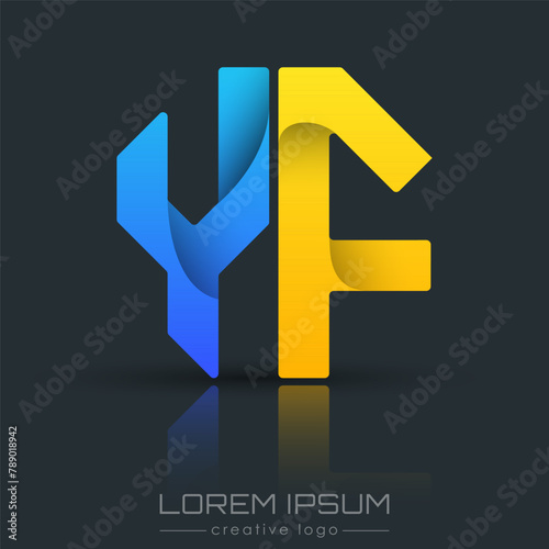 Creative design of the letters Y and F. A template for a corporate brand, logo, and business card. A recognizable element of the brand name. The idea of thematic creativity