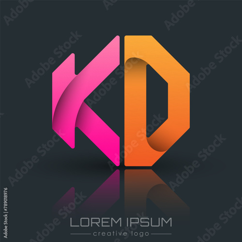 Creative design of the letters K and D. A template for a corporate brand, logo, and business card. A recognizable element of the brand name. The idea of thematic creativity