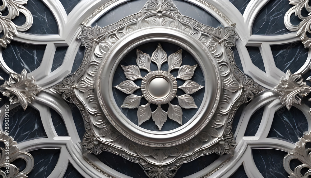 mandala. Luxury metal ornament on the marble wall