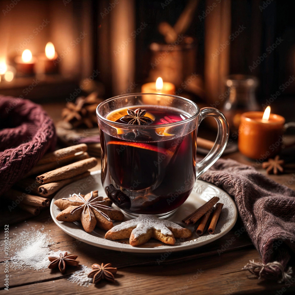 A Painting of a Winter's Night Revelry: Steaming Spiced Mulled Wine Bathed in Warm Light A Painting of a Winter's Night Revelry: Steaming Spiced Mulled Wine Bathed in Warm Light