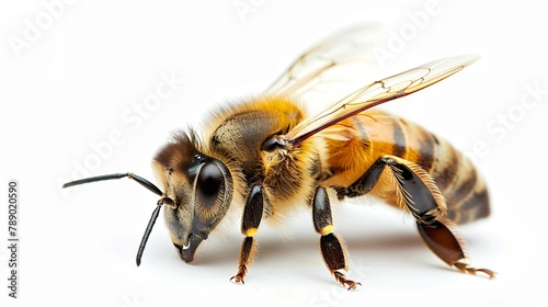 Bee isolated on white background Close up of honeybee : Generative AI