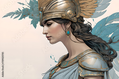 Athena, goddess of just war. A beautiful sculpture of a Greek goddess. photo