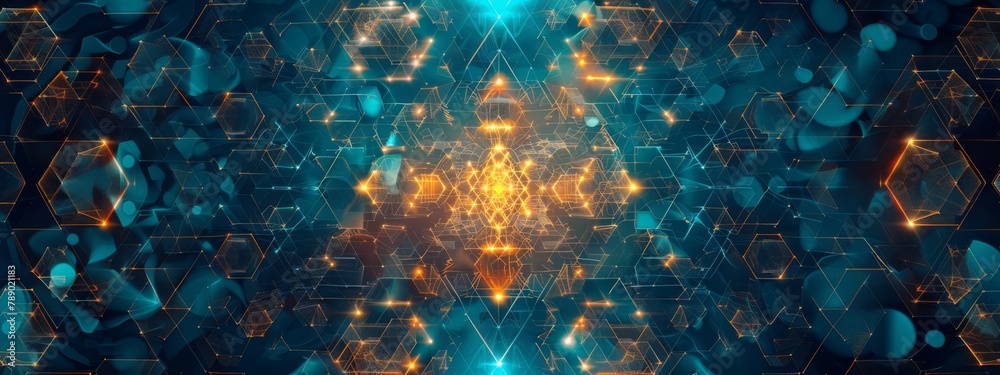 Obraz premium Abstract geometric background with futuristic technology lines. Glowing connections, blockchain concept.