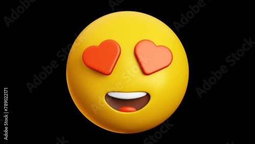 In Love face with Hearts eyes emoji, 3d emoticon animation, Alpha channel, Transparent video