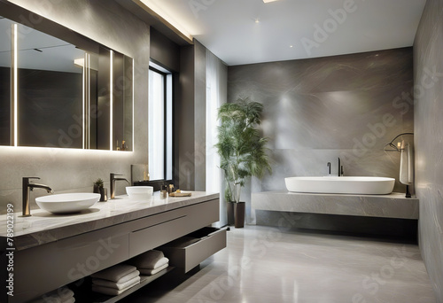 bathroom LED double tub lighting grey marble freestanding sleek vanity luxury modern design elegant interior contemporary stylish decor renovation tile fixture high-end designer