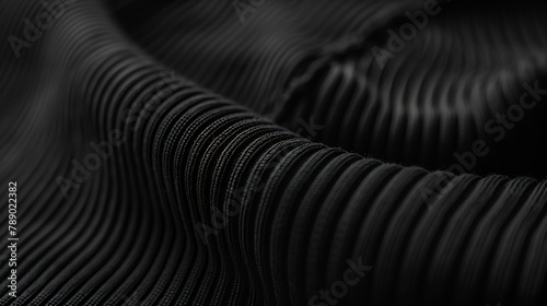 Soft black color ribbed fabric pattern close up as background : Generative AI