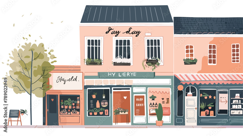 Postcard template with facade of cute store shop or background