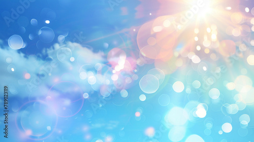 青空と太陽と雲の光輝く背景　Generative AI