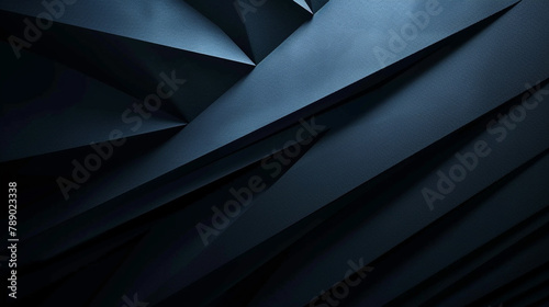 Modern black blue abstract background. Minimal. Color gradient. Dark. Web banner. Geometric shape. 3d effect. Lines stripes triangles. Design. Futuristic. Cut paper or metal effect