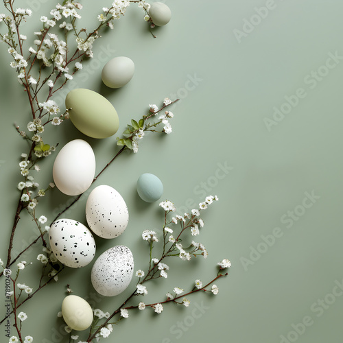 easter banner for a lucury boutique hotel with white and dark green colours. Empty space somewhere for details Ai generative 