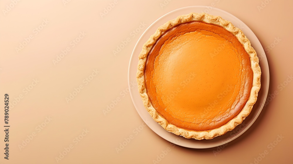 Thanksgiving Day background with empty plate for cook American Pumpkin Pie on beige background View from above Copy space : Generative AI Thanksgiving Day background with empty plate for cook American Pumpkin Pie on beige background View from above Copy space : Generative AI