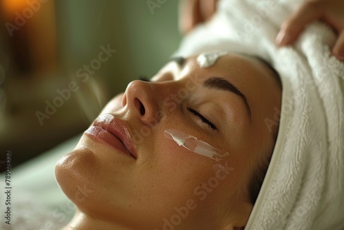 Relaxing Facial Treatment with White Towel - Skincare and Beauty Concept
