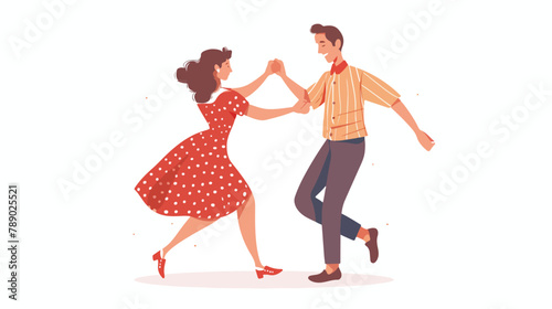 Romantic pair holding hands and dancing lindy hop.  photo