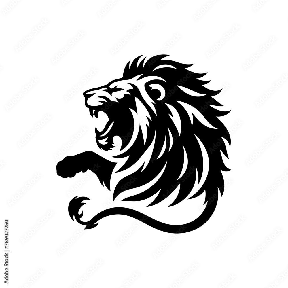 Roaring Majesty: Lion Vector Silhouette- Roaring Lion Illustration- Roaring Lion Vector Stock.