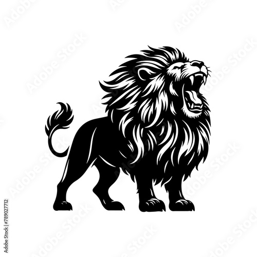 Fototapeta Naklejka Na Ścianę i Meble -  Roaring Majesty: Lion Vector Silhouette- Roaring Lion Illustration- Roaring Lion Vector Stock.